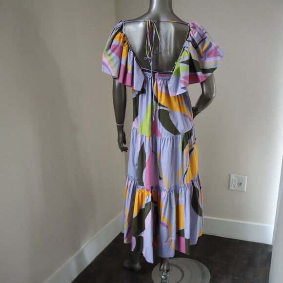 La Ligne Midi Dress Lavender Print Stella Ruffle Sleeve Cotton Size XS - Picture 2 of 8